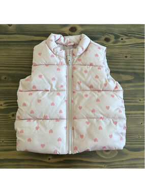 Old Navy Baby Puffer Vest 12-18M Pink Heart Print Zip Lightweight
